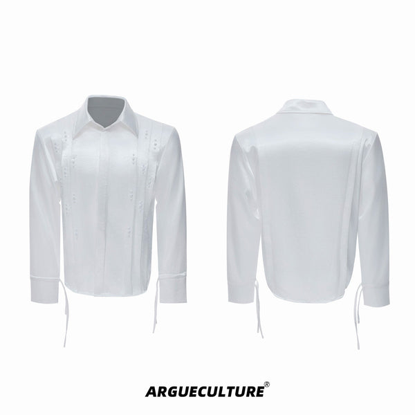Pearl-Trim Tie-Neck Pleated Shirt - COPPING THREADS - Argue Culture