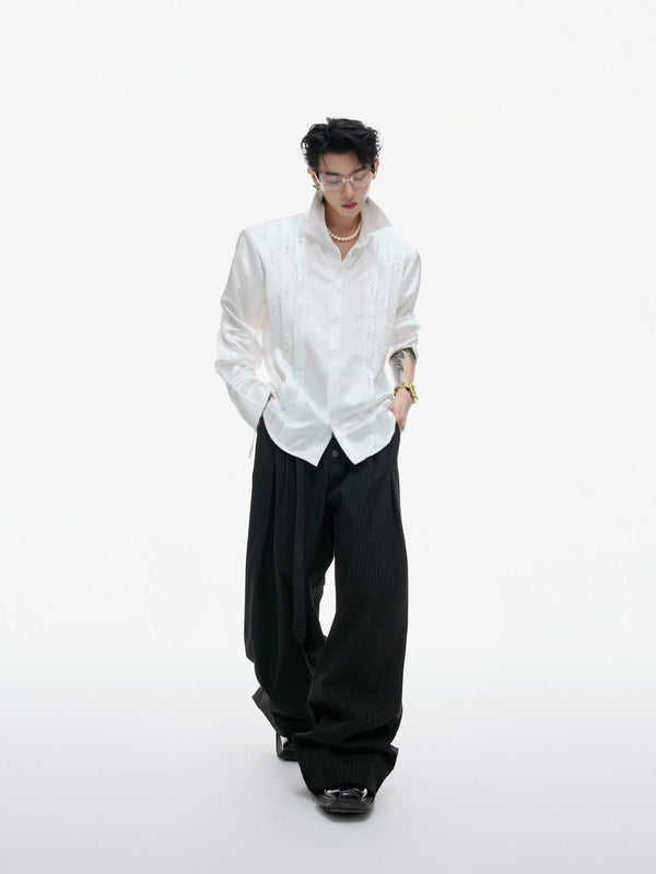 Pearl-Trim Tie-Neck Pleated Shirt - COPPING THREADS - Argue Culture