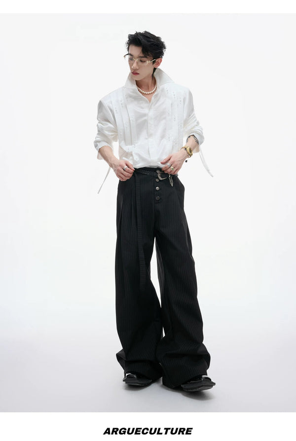 Pearl-Trim Tie-Neck Pleated Shirt - COPPING THREADS - Argue Culture