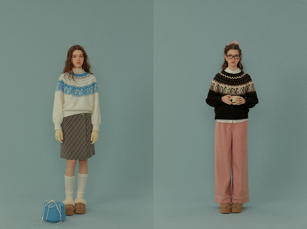 Penguin Pattern Fair Isle Knit Sweater - COPPING THREADS - CHICISLAND