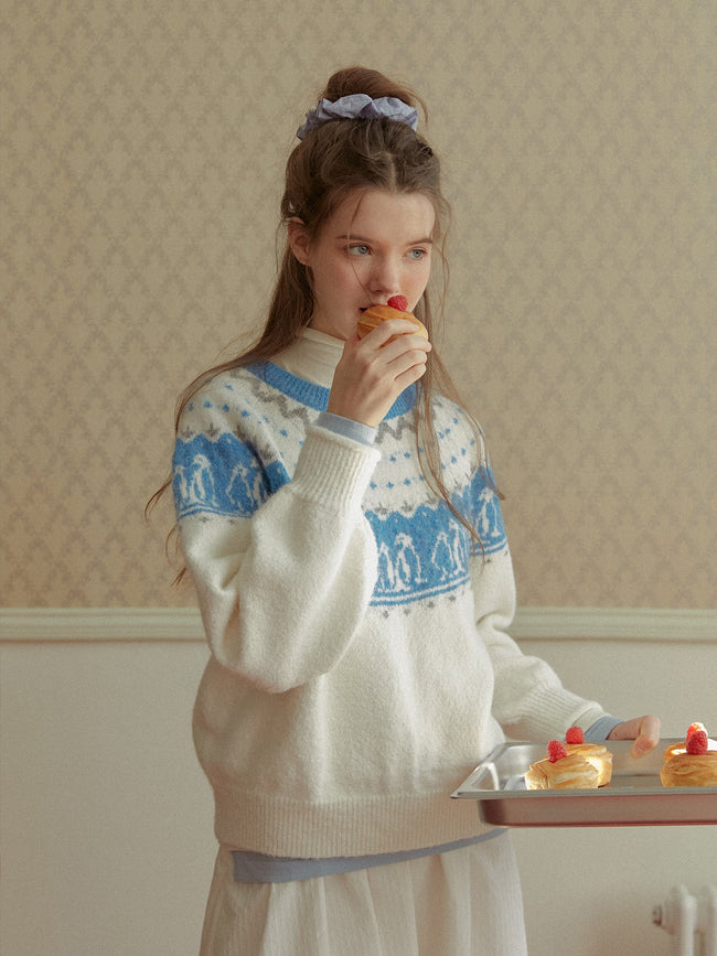 Fair-Isle-Strickpullover mit Pinguinmuster Main Image