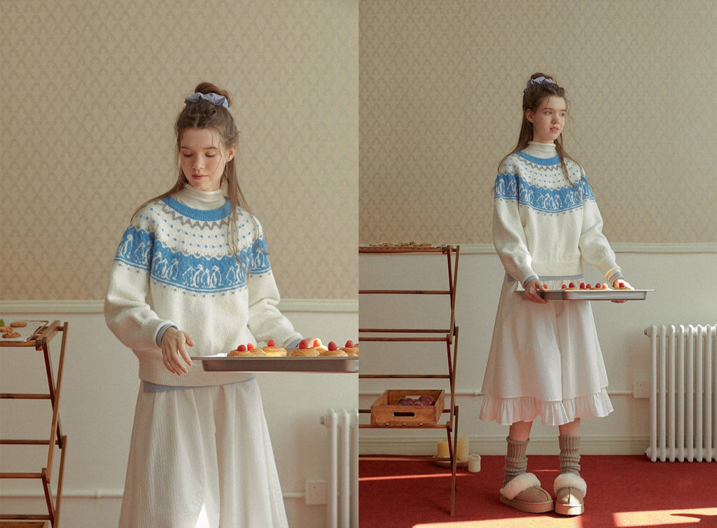 Penguin Pattern Fair Isle Knit Sweater - COPPING THREADS - CHICISLAND