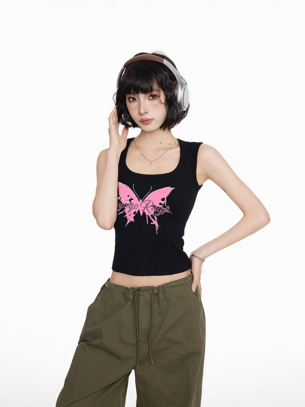 Pink Butterfly Print Tank Top - COPPING THREADS - CT Select