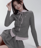 Pink & Gray Plaid Layered Knit Cardigan Set - COPPING THREADS - FRAGILE HEART