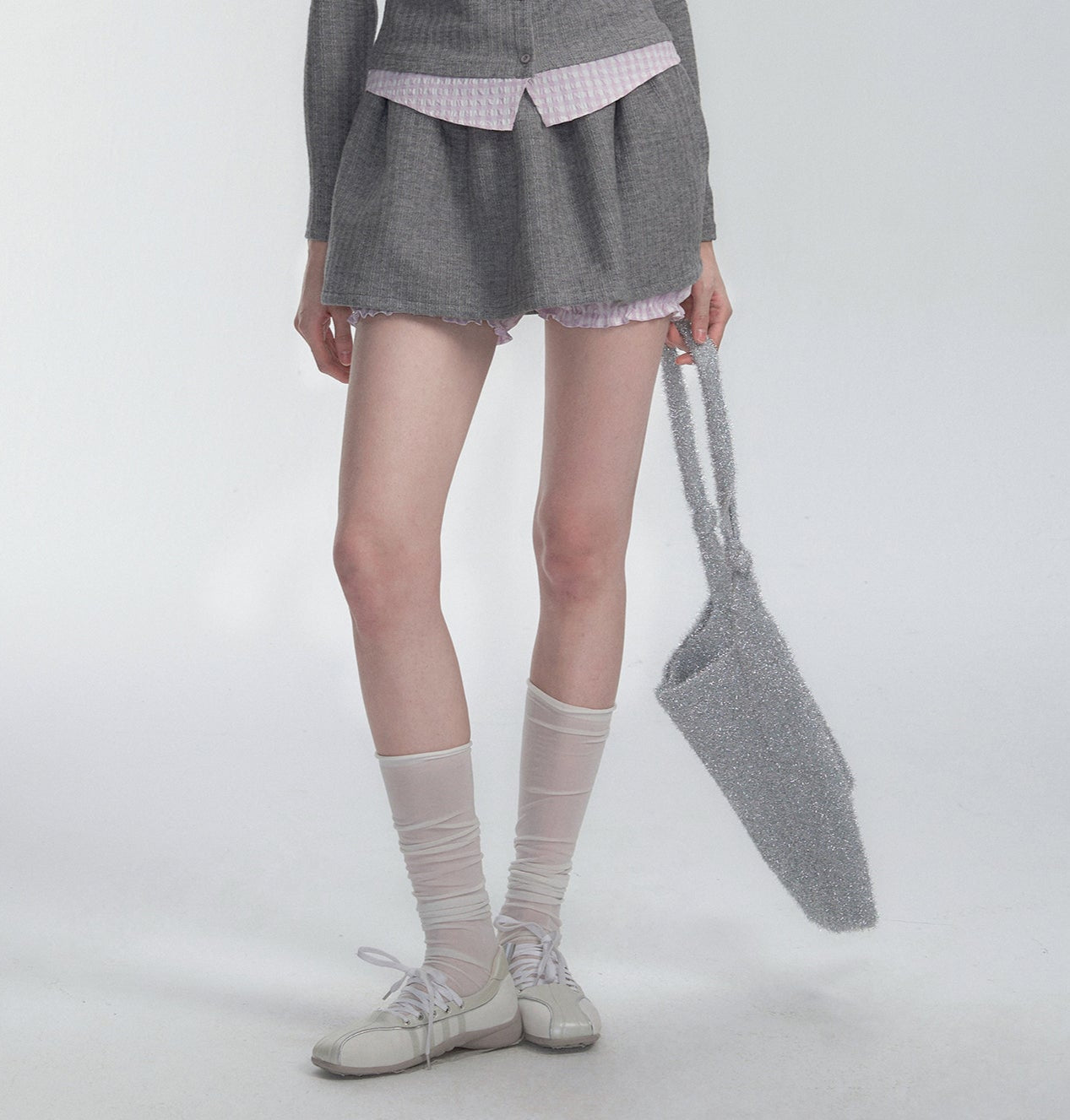 Pink & Gray Plaid Layered Knit Cardigan Set - COPPING THREADS - FRAGILE HEART