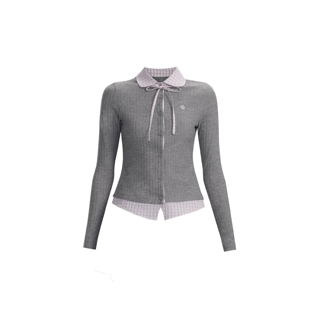 Pink & Gray Plaid Layered Knit Cardigan Set - COPPING THREADS - FRAGILE HEART