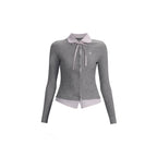 Pink & Gray Plaid Layered Knit Cardigan Set - COPPING THREADS - FRAGILE HEART