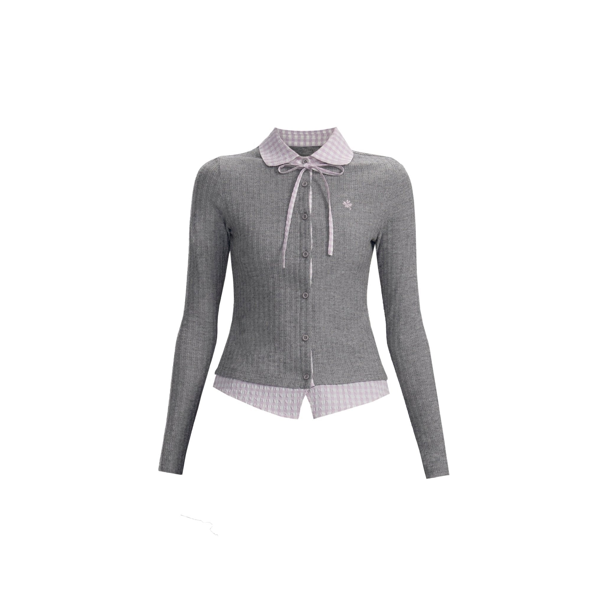 Pink & Gray Plaid Layered Knit Cardigan Set - COPPING THREADS - FRAGILE HEART