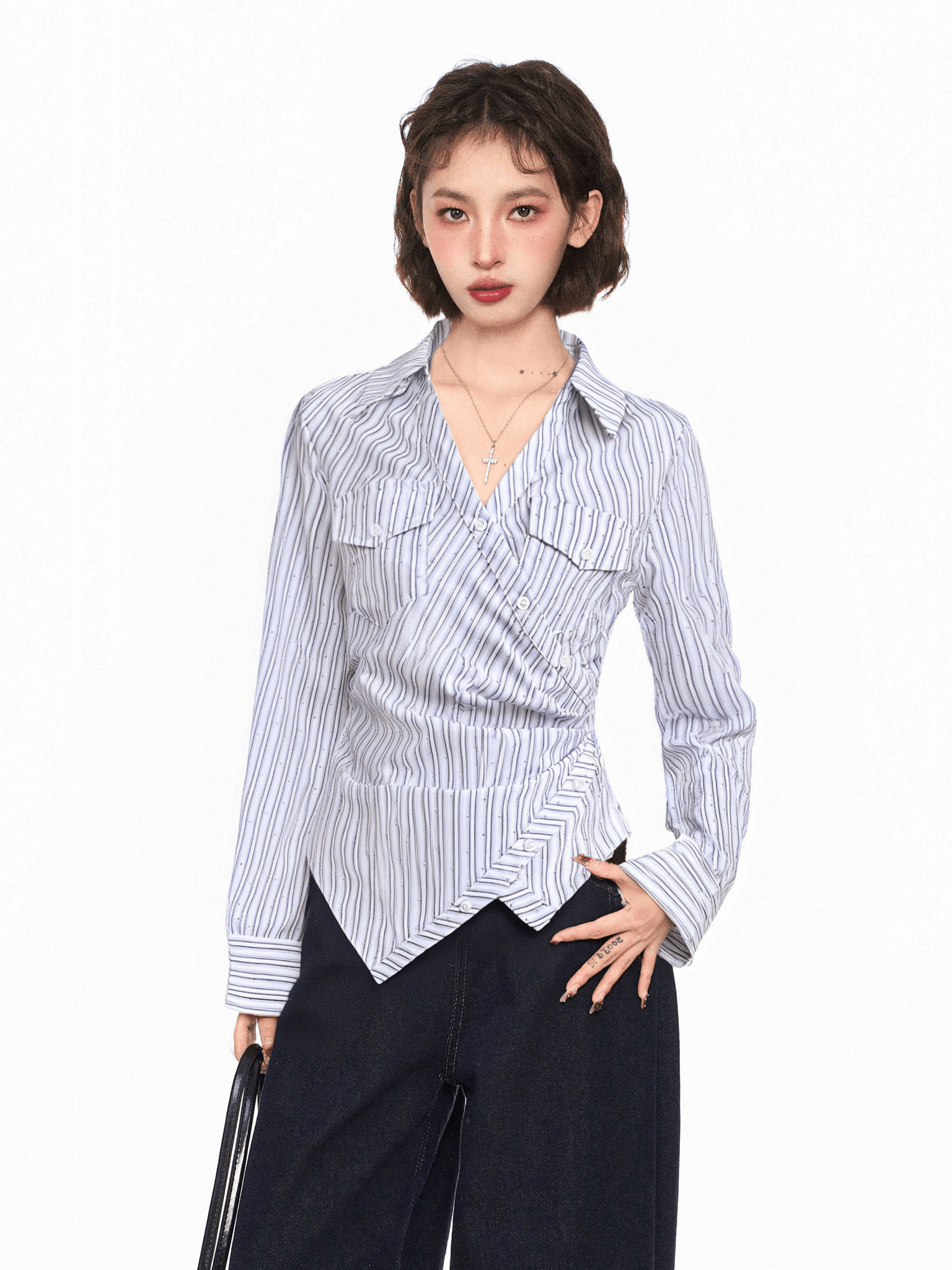 Pinstripe V - Neck Structured Polo Shirt - COPPING THREADS - CT Select Main image