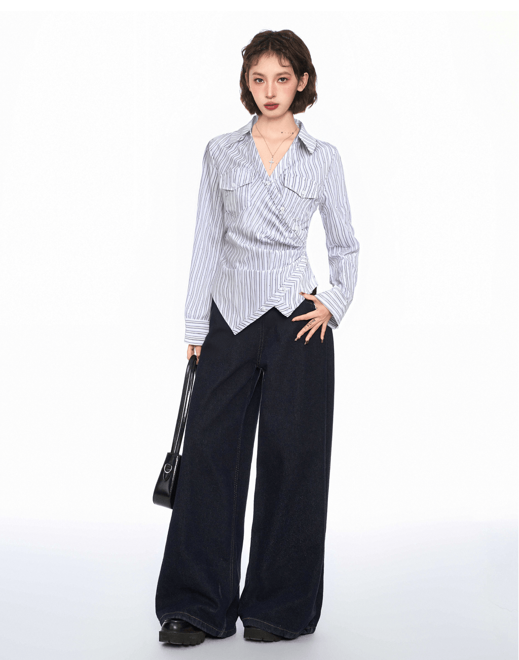 Pinstripe V - Neck Structured Polo Shirt - COPPING THREADS - CT Select