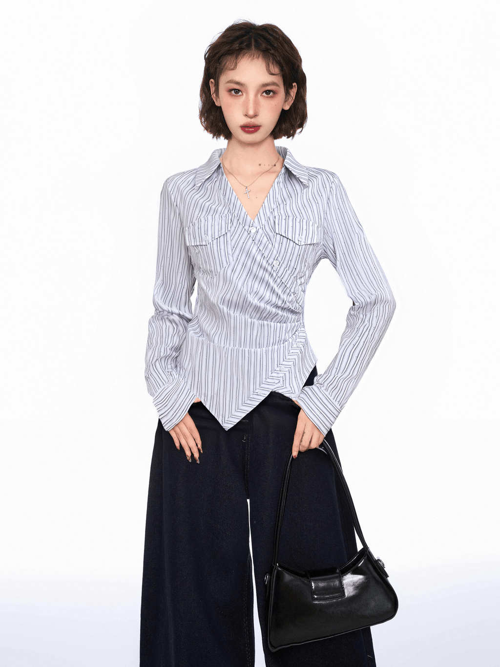 Pinstripe V - Neck Structured Polo Shirt - COPPING THREADS - CT Select