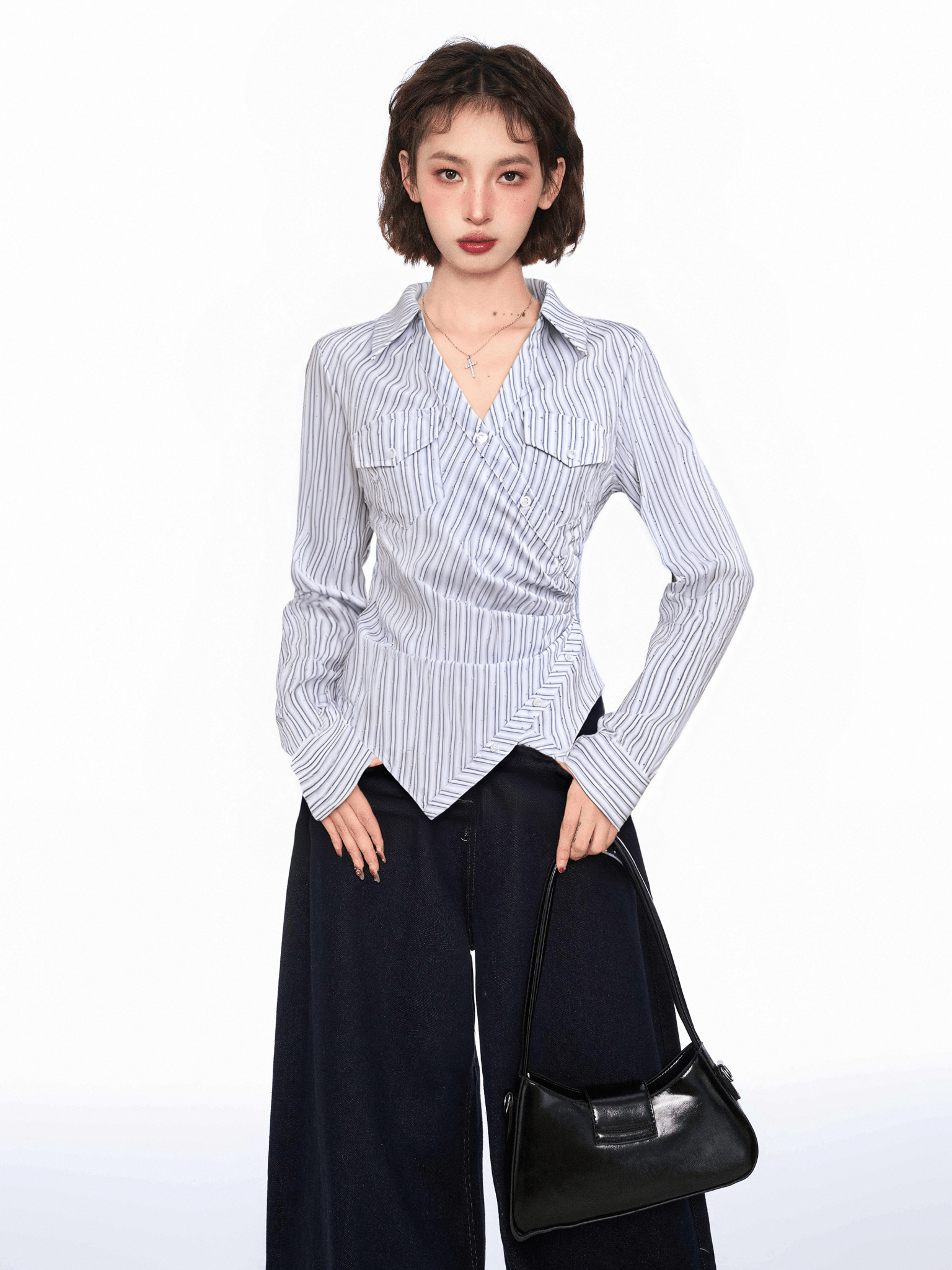 Pinstripe V - Neck Structured Polo Shirt - COPPING THREADS - CT Select