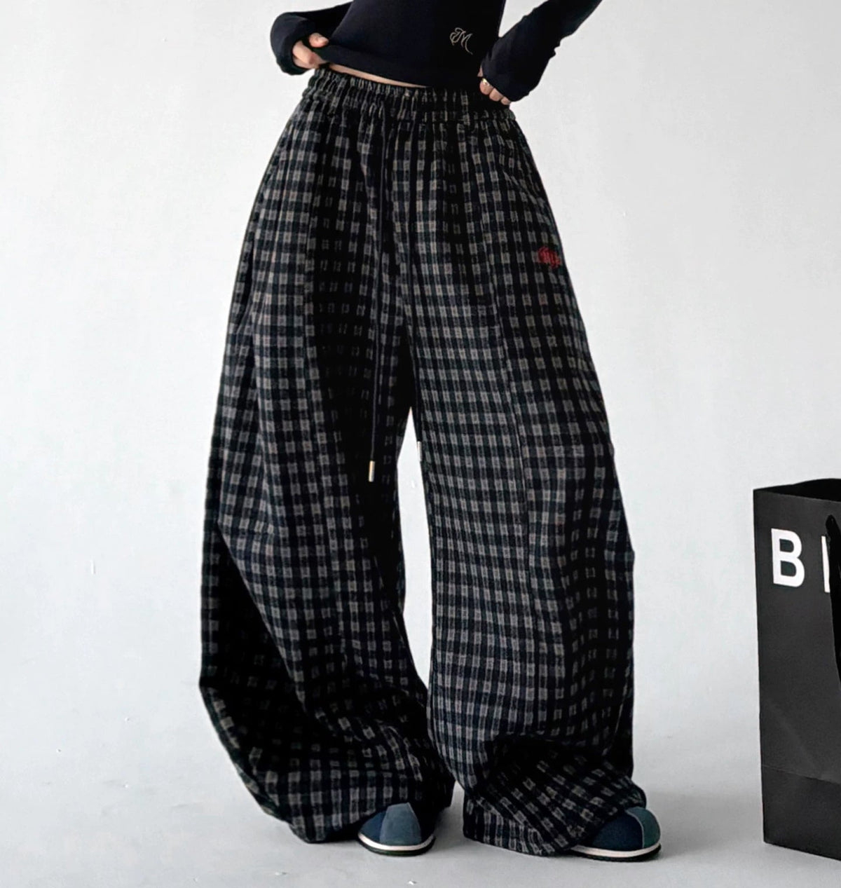 Plaid Drawstring Wide-Leg Pants - COPPING THREADS - CT ORIGINALS