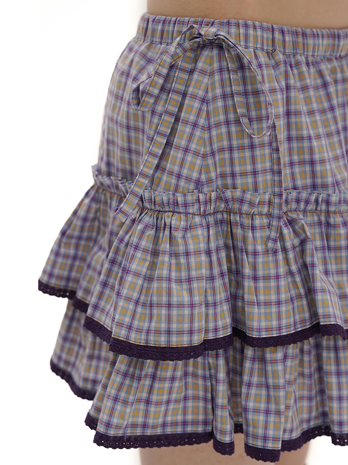 Plaid Lace Trim Ruffled Skirt - COPPING THREADS - MOROMORO