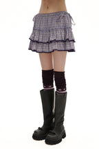 Plaid Lace Trim Ruffled Skirt - COPPING THREADS - MOROMORO