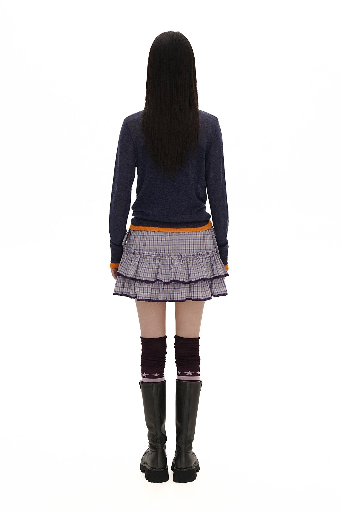Plaid Lace Trim Ruffled Skirt - COPPING THREADS - MOROMORO
