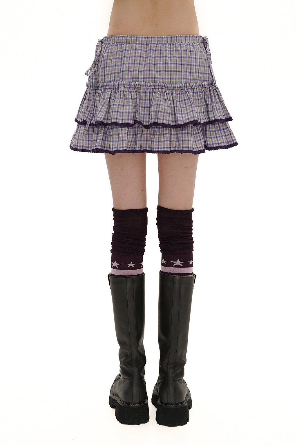 Plaid Lace Trim Ruffled Skirt - COPPING THREADS - MOROMORO