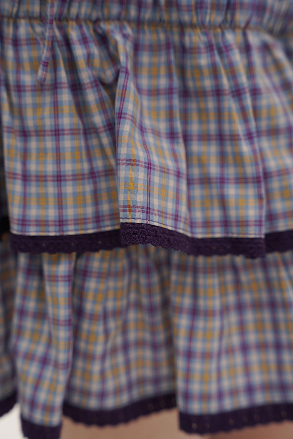 Plaid Lace Trim Ruffled Skirt - COPPING THREADS - MOROMORO