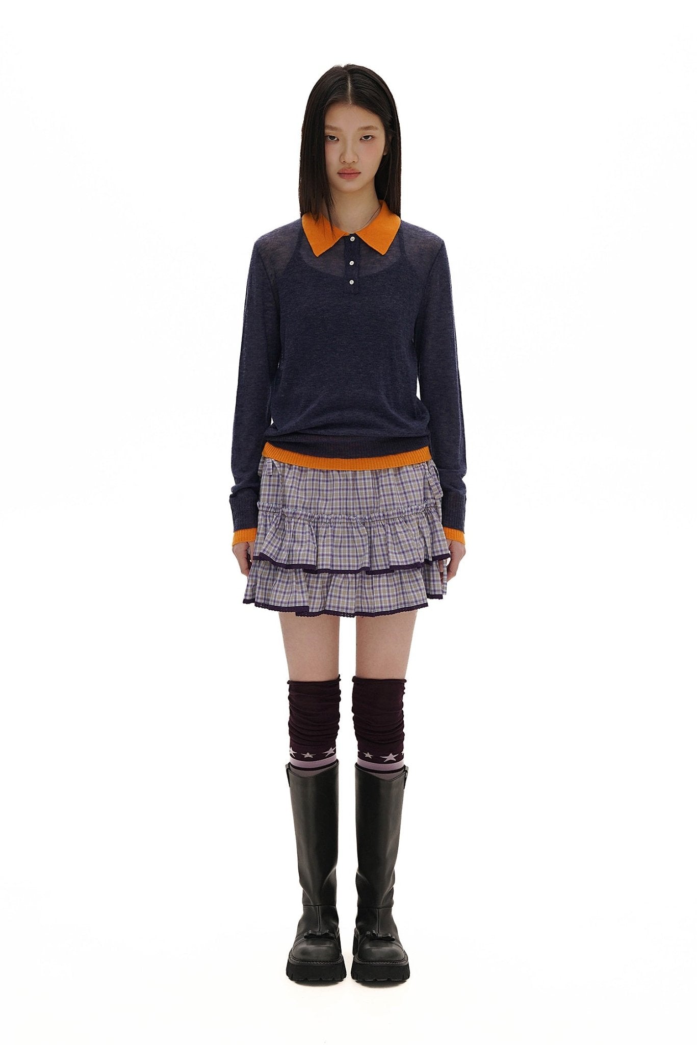 Plaid Lace Trim Ruffled Skirt - COPPING THREADS - MOROMORO