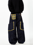 Plaid Panels Baggy Scythe Jeans - COPPING THREADS - CT Select