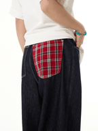 Plaid Patchwork Cuffed Wide - Leg Jeans - COPPING THREADS - CT Basics