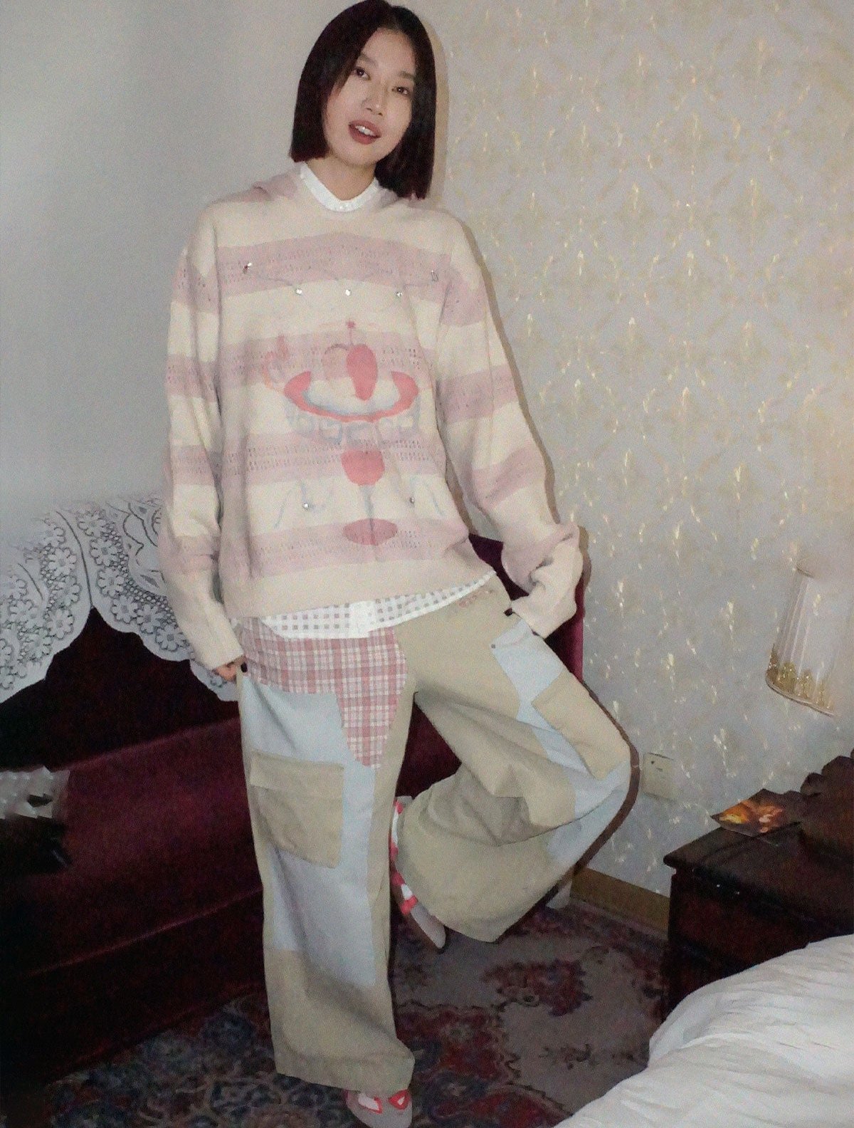 Karierte Patchwork-Holzfäller-Utility-Hose Zweitbild