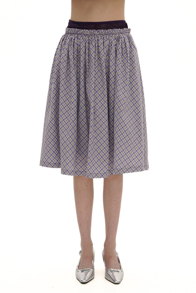 Plaid Pleated Faux Layered Skirt - COPPING THREADS - MOROMORO Hover Image
