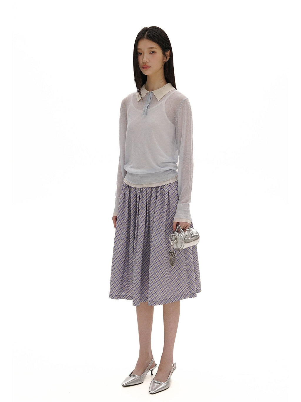 Plaid Pleated Faux Layered Skirt - COPPING THREADS - MOROMORO