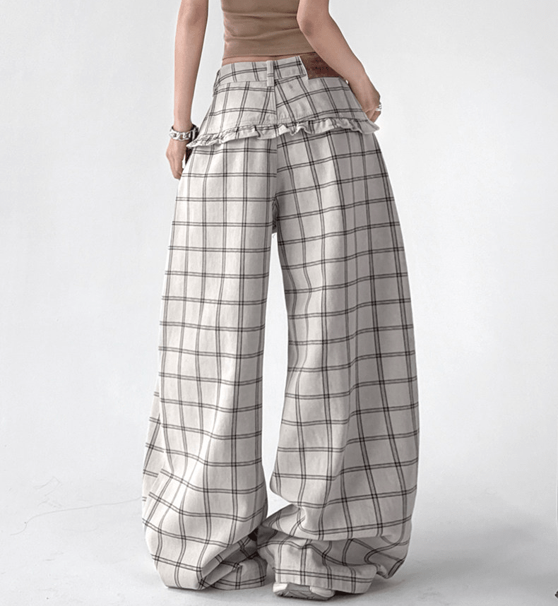 Plaid Ruffle High - Waist Wide - Leg Pants – CT2005 - COPPING THREADS - CT Select