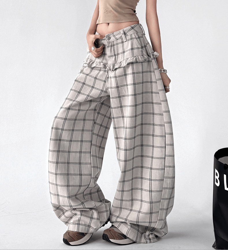 Plaid Ruffle High - Waist Wide - Leg Pants – CT2005 - COPPING THREADS - CT Select