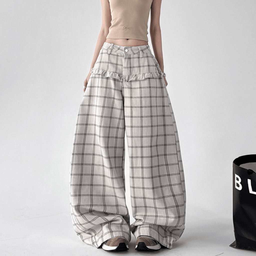 Plaid Ruffle High - Waist Wide - Leg Pants – CT2005 - COPPING THREADS - CT Select