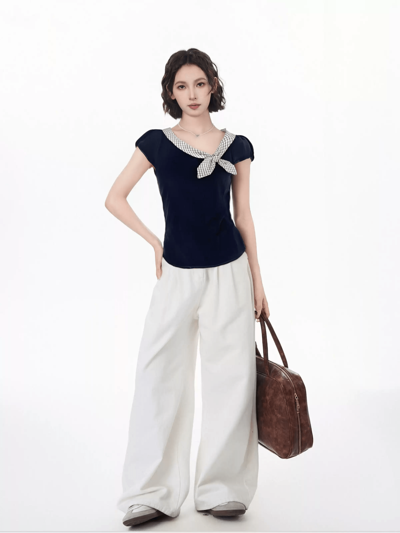 Plaid Tie Detail V - Neck Tee - COPPING THREADS - CT Select