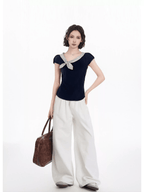 Plaid Tie Detail V - Neck Tee - COPPING THREADS - CT Select