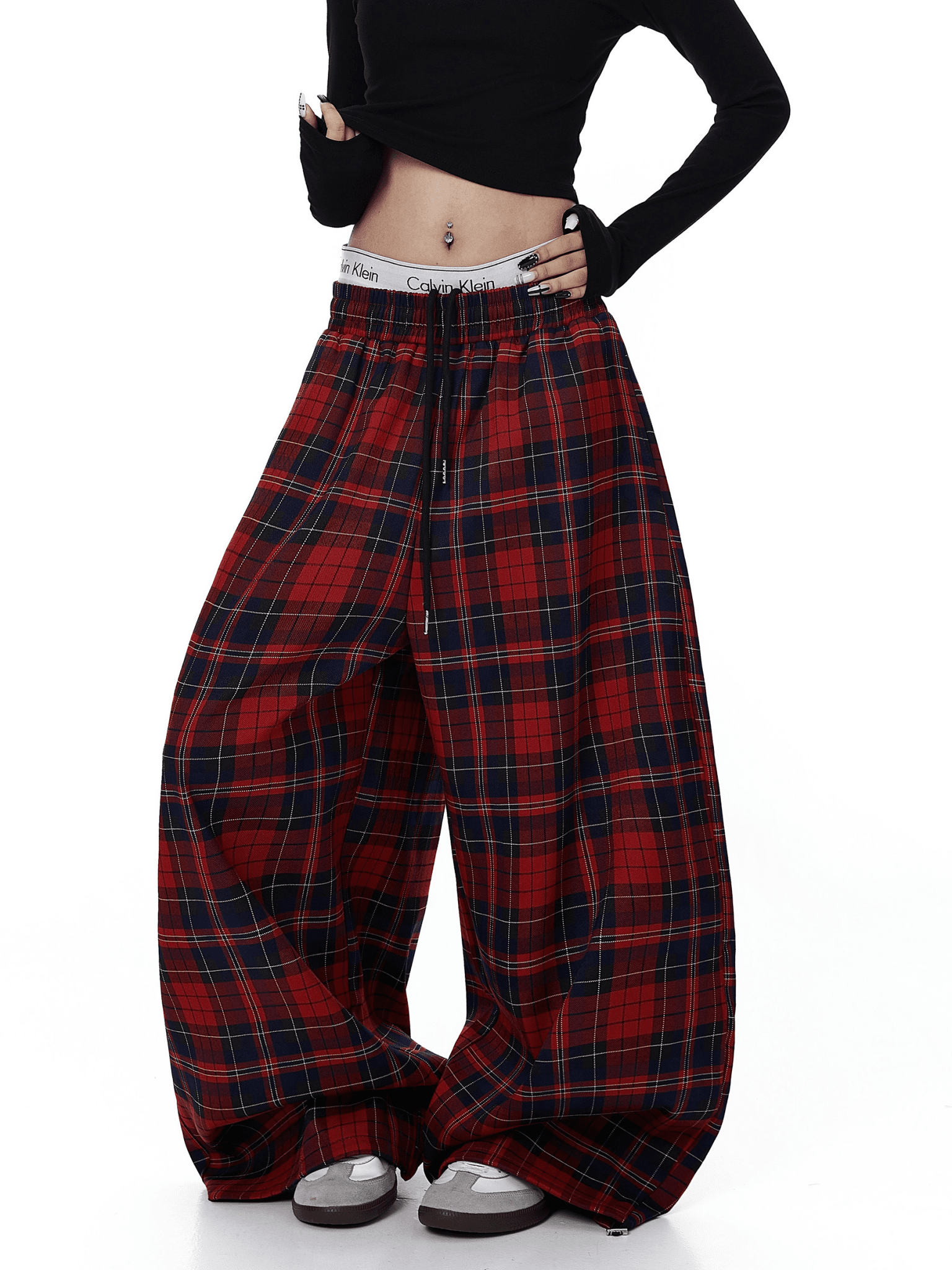 Plaid Wide - Leg Drawstring Pants - COPPING THREADS - CT Select
