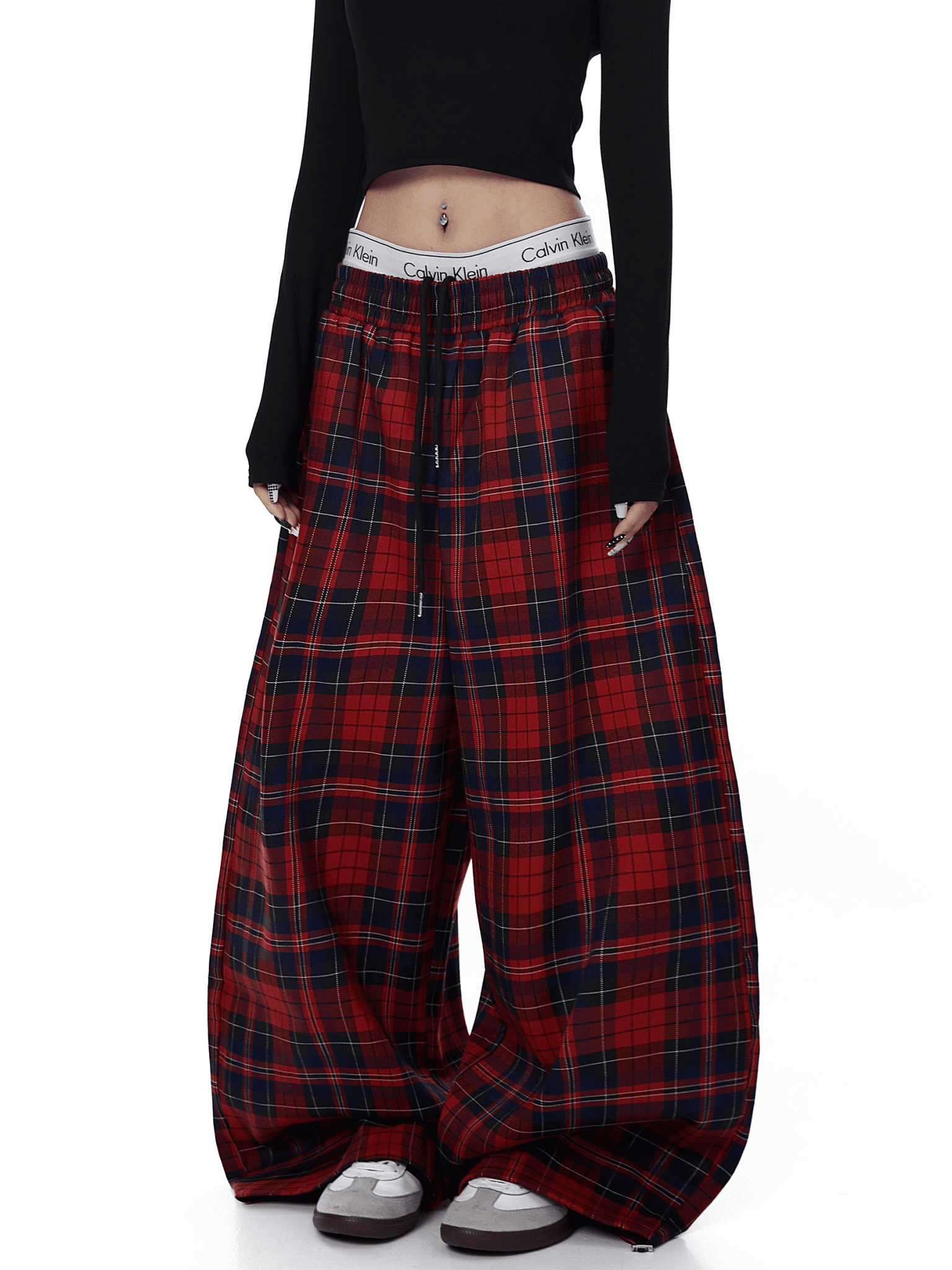 Plaid Wide-Leg Drawstring Pants Secondary image