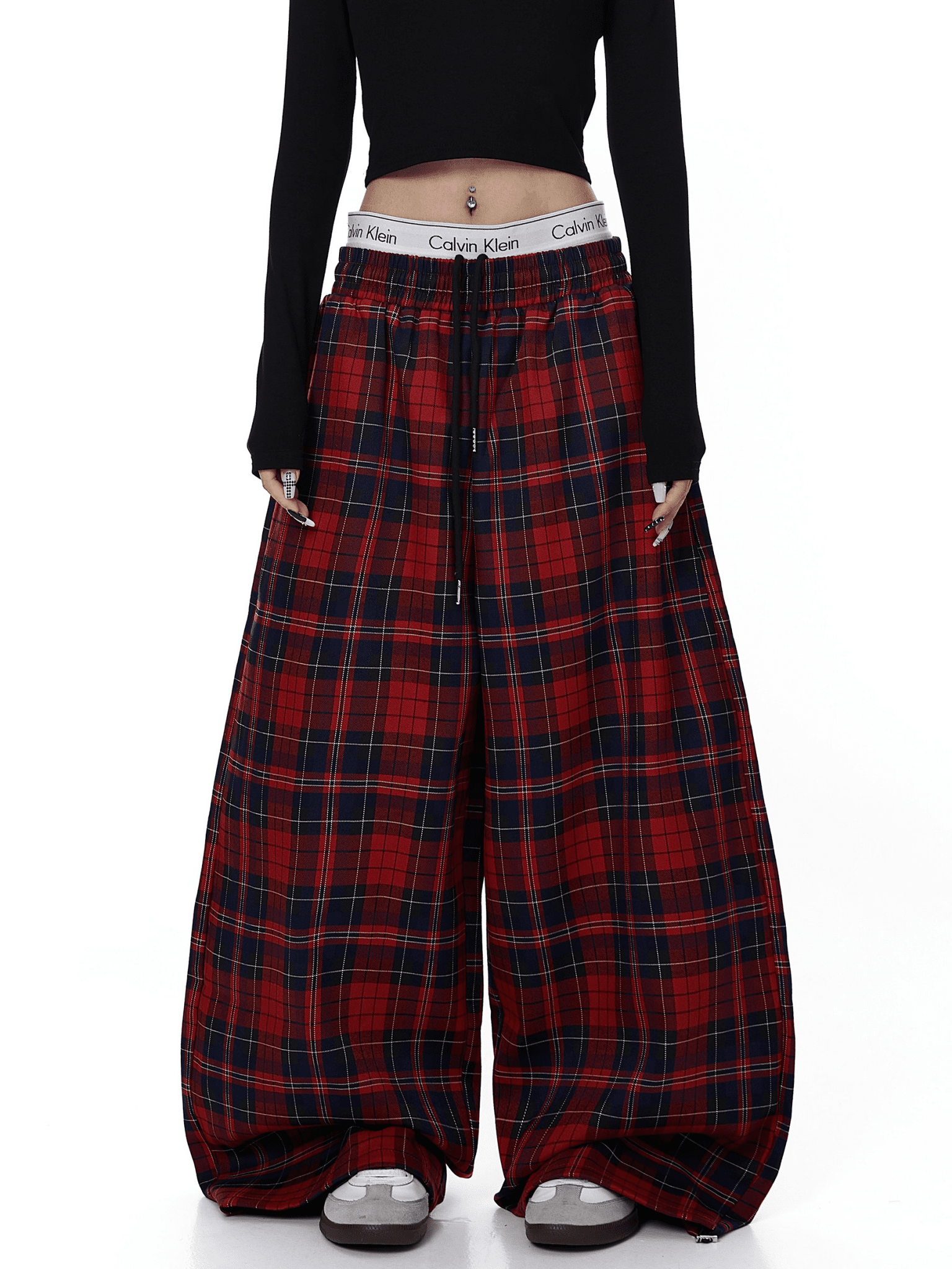 Plaid Wide - Leg Drawstring Pants - COPPING THREADS - CT Select