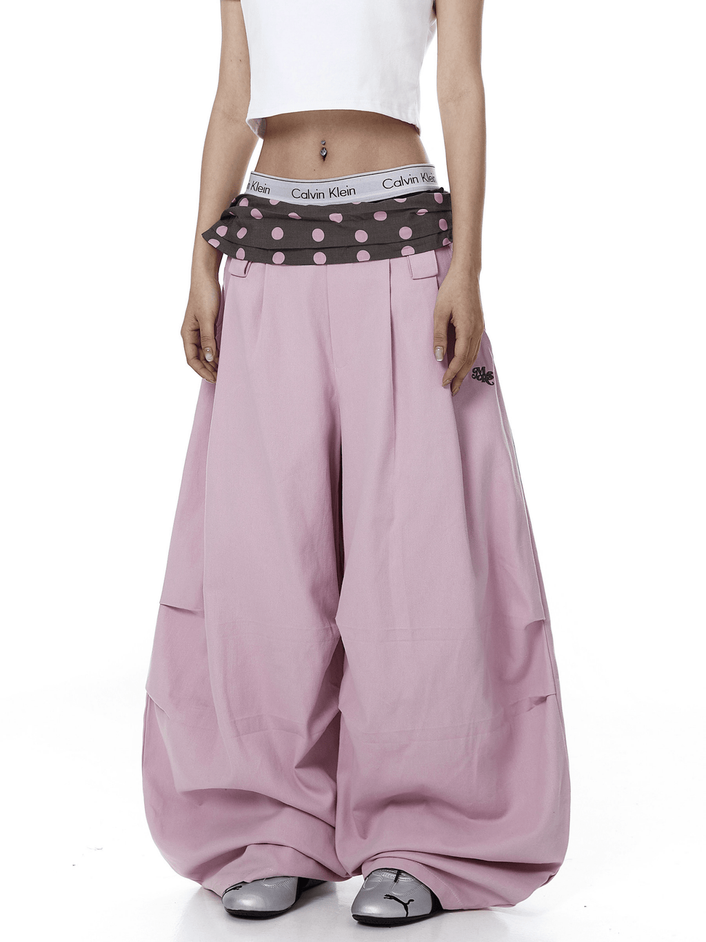 Polka Dot Fold - Over Waist Parachute Pants - COPPING THREADS - CT Select