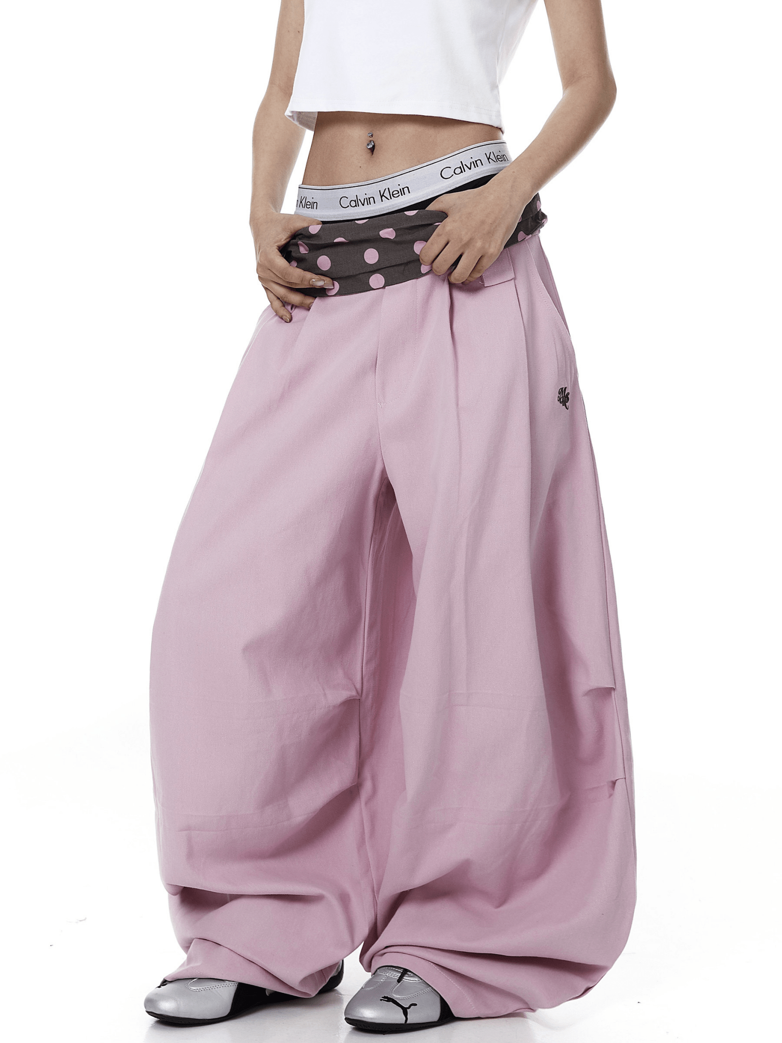 Polka Dot Fold - Over Waist Parachute Pants - COPPING THREADS - CT Select