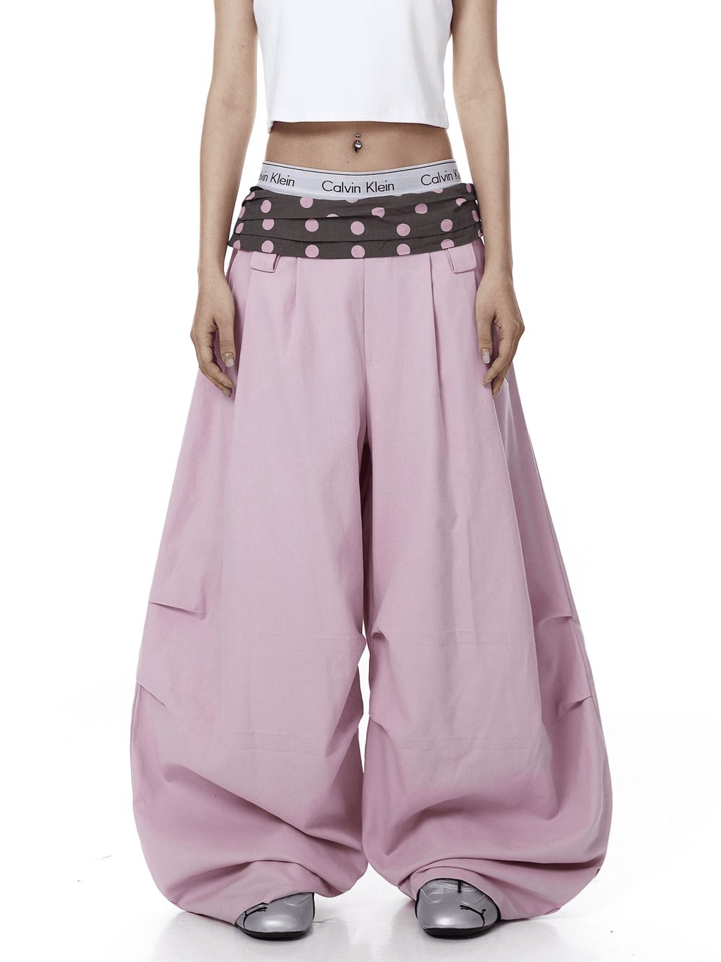 Polka Dot Fold - Over Waist Parachute Pants - COPPING THREADS - CT Select
