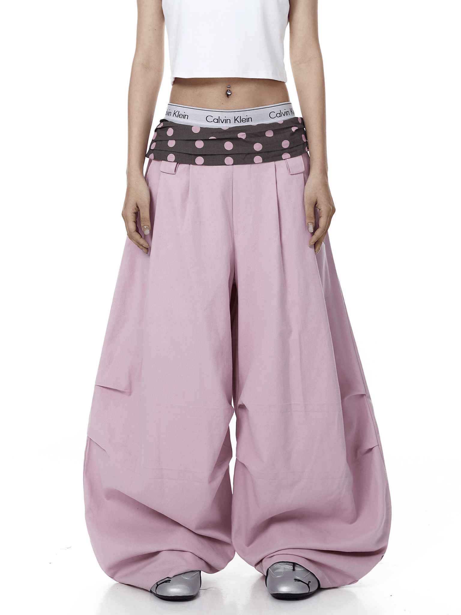 Polka Dot Fold - Over Waist Parachute Pants - COPPING THREADS - CT Select