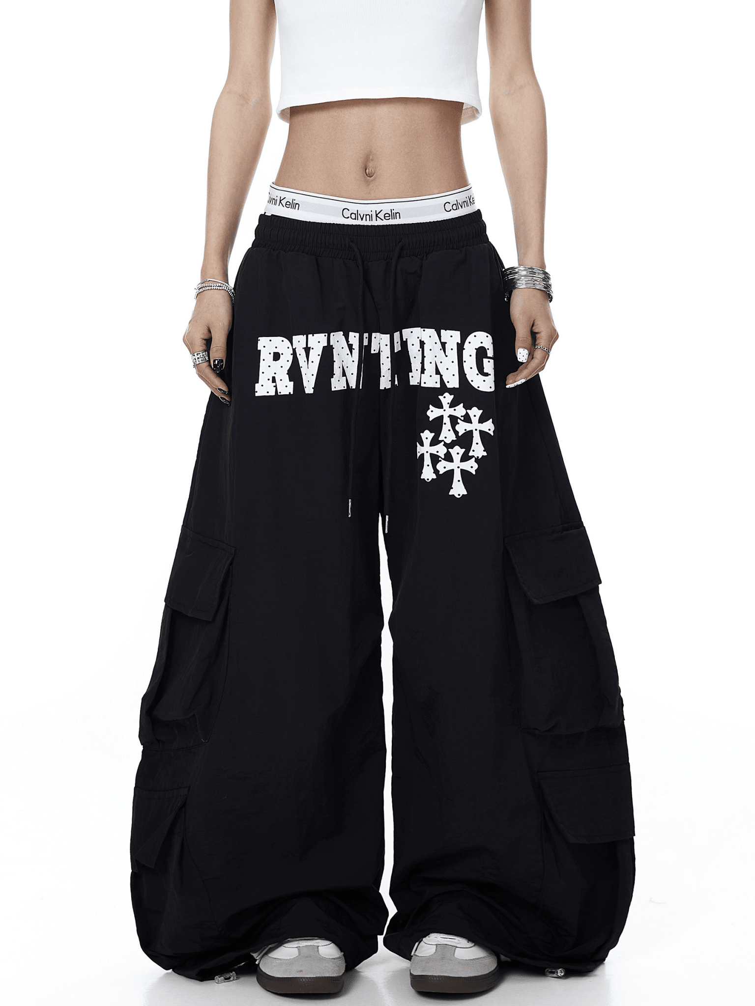 Polka Dot Letter Print Parachute Cargo Pants - COPPING THREADS - CT Select Main image