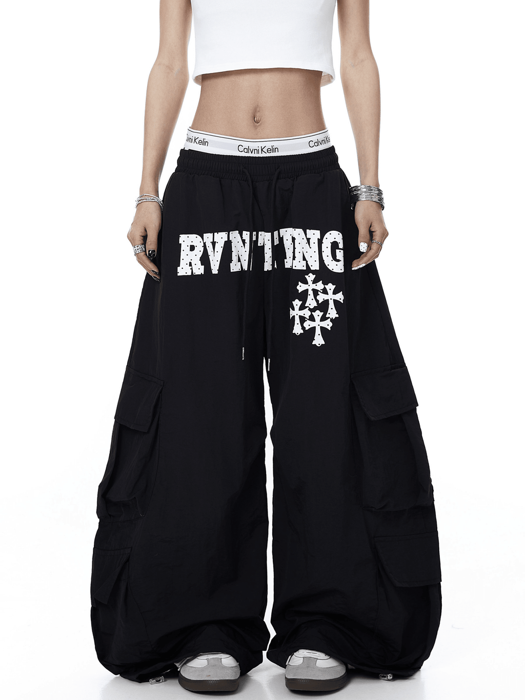 Polka Dot Letter Print Parachute Cargo Pants - COPPING THREADS - CT Select