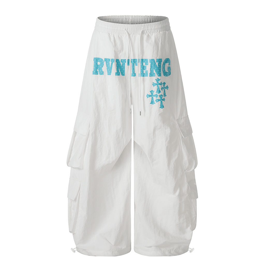Polka Dot Letter Print Parachute Cargo Pants - COPPING THREADS - CT Select
