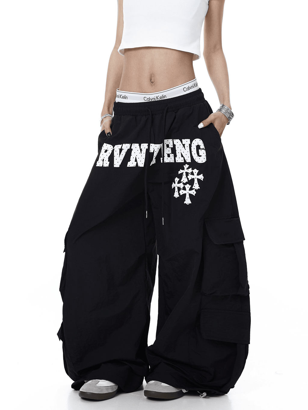 Polka Dot Letter Print Parachute Cargo Pants - COPPING THREADS - CT Select