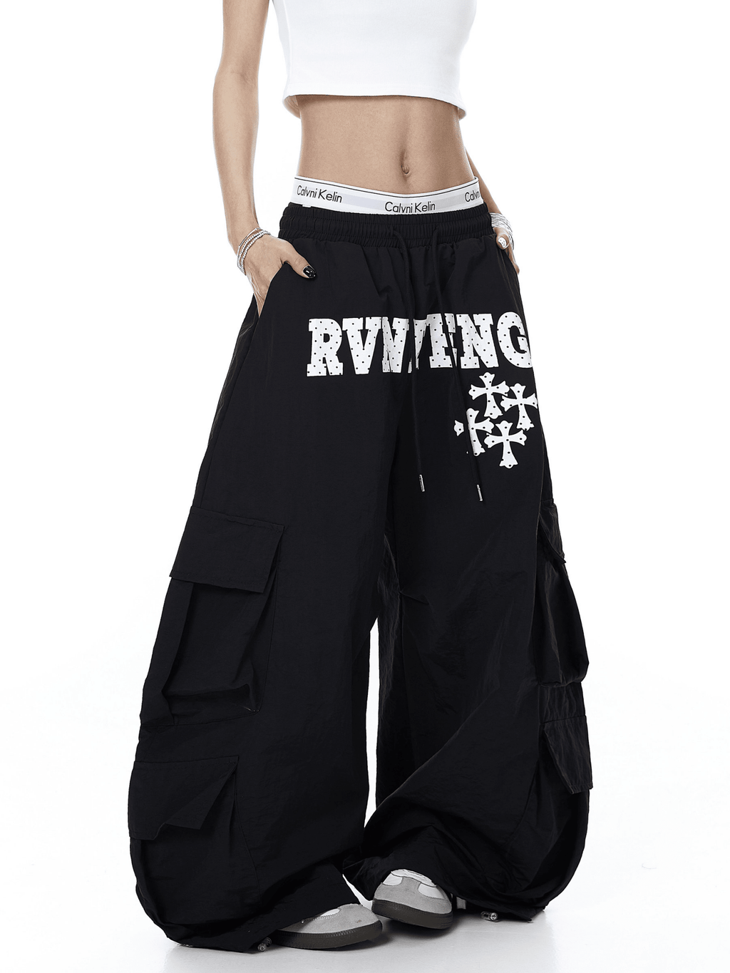 Polka Dot Letter Print Parachute Cargo Pants - COPPING THREADS - CT Select