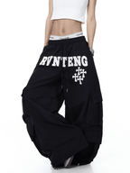 Polka Dot Letter Print Parachute Cargo Pants - COPPING THREADS - CT Select