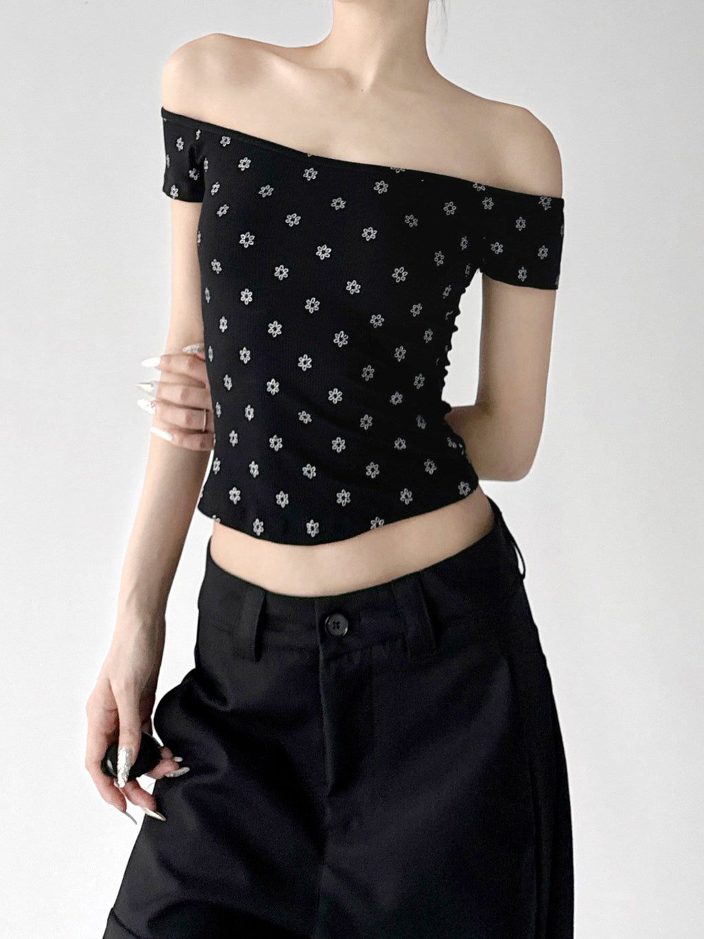 Polka-Dot Off-Shoulder Fitted Tee - CT6662 - COPPING THREADS - CT ORIGINALS