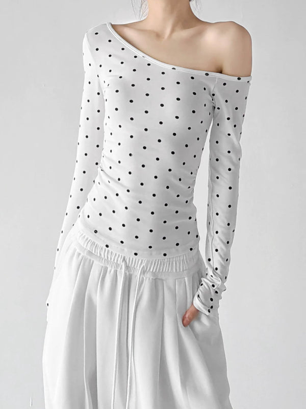 Polka-Dot Off-Shoulder Long-Sleeve T-Shirt - COPPING THREADS - CT ORIGINALS