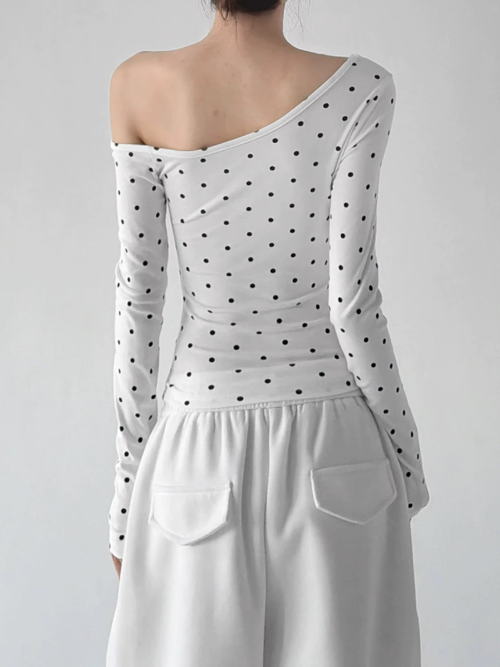 Polka-Dot Off-Shoulder Long-Sleeve T-Shirt - COPPING THREADS - CT ORIGINALS