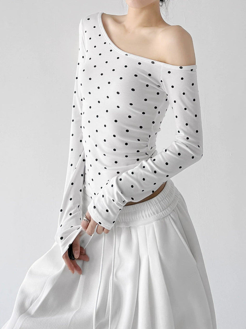 Polka-Dot Off-Shoulder Long-Sleeve T-Shirt - COPPING THREADS - CT ORIGINALS